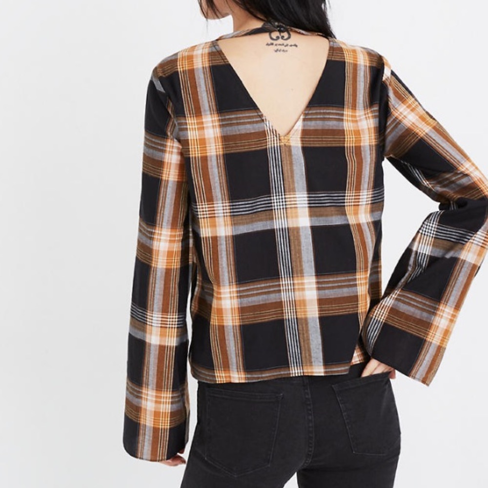 MADEWELL Plaid Tie Front Keyhole Top - Picture 6 of 8